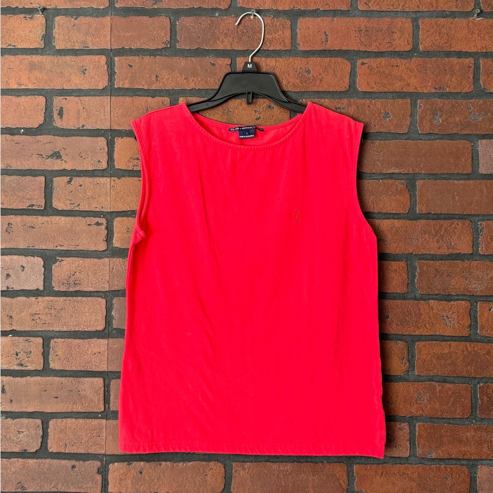 Ralph Lauren Sport‎ Women’s Large Coral Sleeveless Tank Top Stretch Cotton Logo